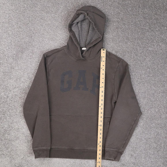 GAP Spellout Logo Pockets Large Gray Long Sleeve Pullover Hoodie - Picture 3 of 11